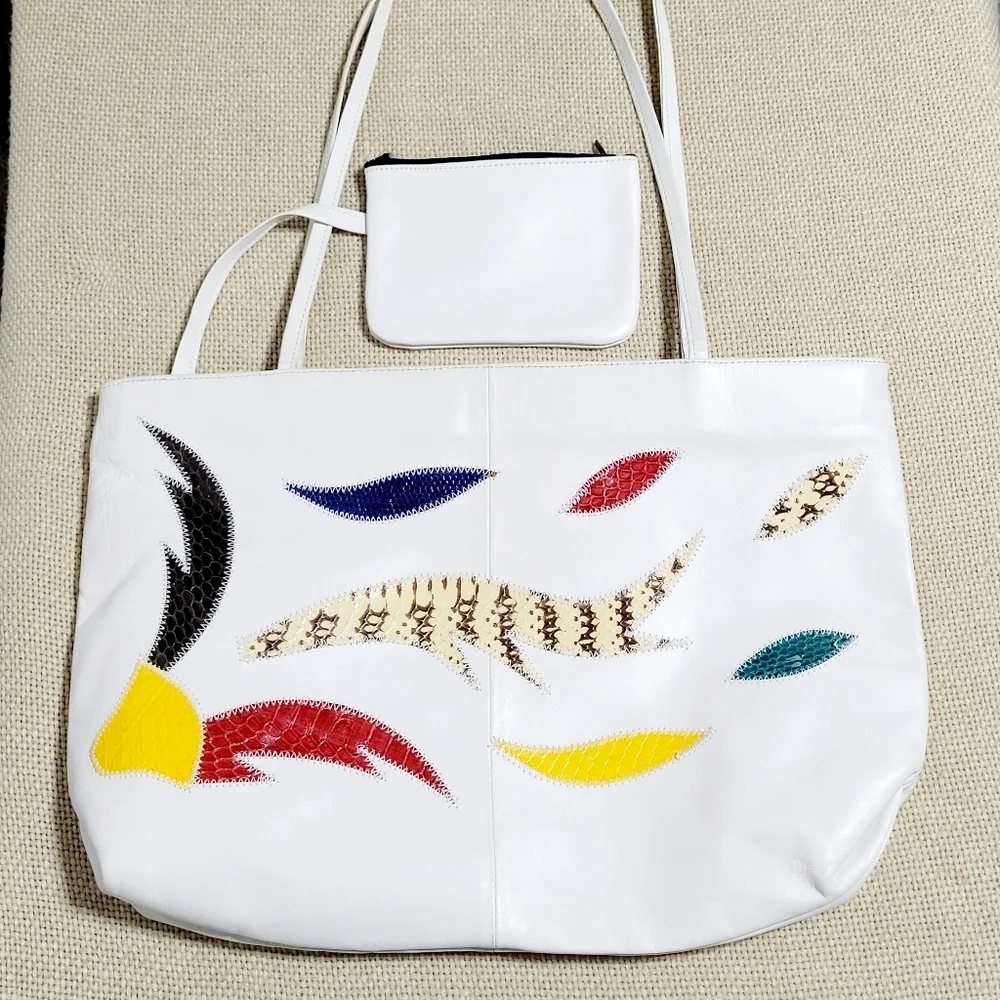 Vintage Lopez Camacho White Leather with Snakeskin Accent